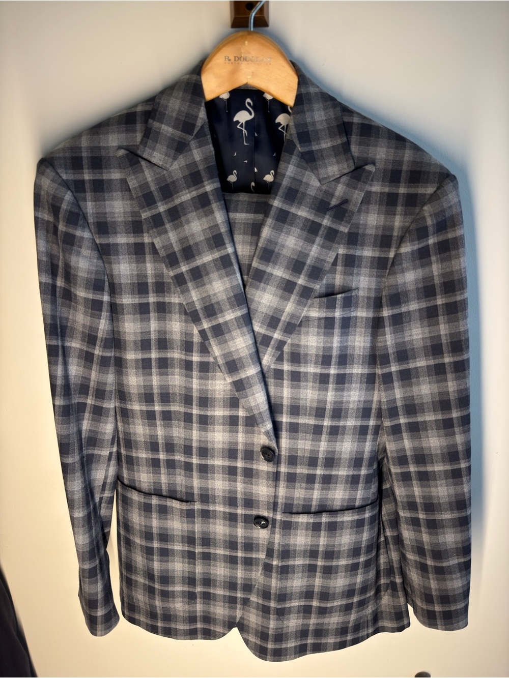 Men's Plaid Two-Button Suit Jacket - Gray
